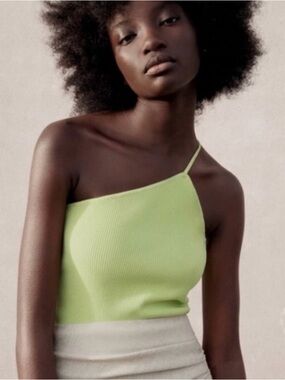 Worn once fluorescent lime Zara Asymmetrical One-Shoulder Ribbed Tank Top